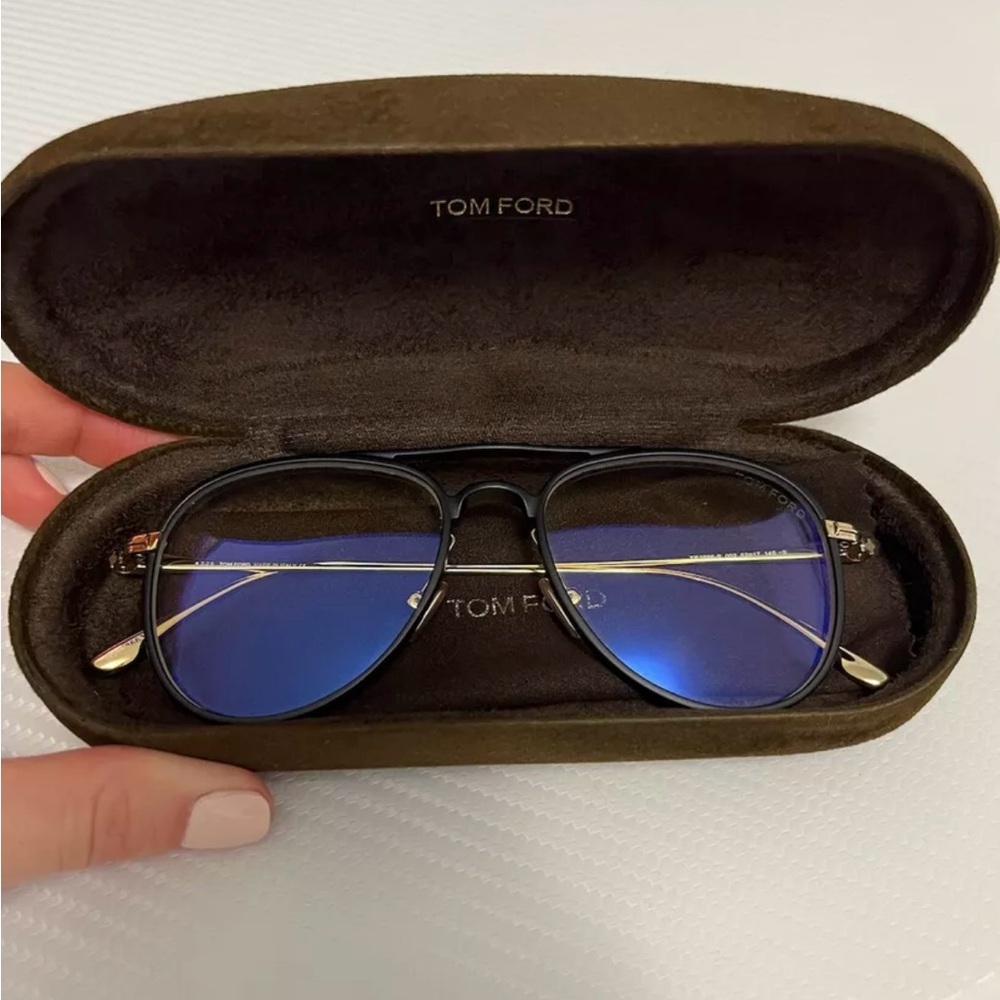Tom Ford Black Frame Sunglasses with Blue Lenses